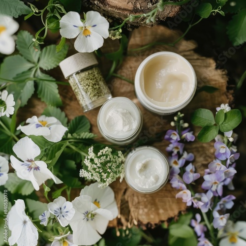 Natural beauty, organic skincare routine, eco-conscious products, glowing complexion, botanical ingredients, sustainable beauty, pure and simple, holistic care photo