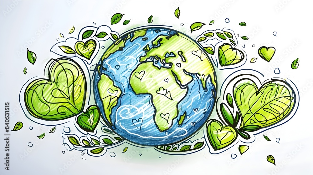 Interconnected World:A Doodle of Heart and Nature's Embrace Interconnected World:A Doodle of Heart and Nature's Embrace