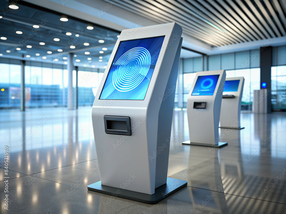 An identity verification kiosk at an airport security checkpoint An identity verification kiosk at an airport security checkpoint