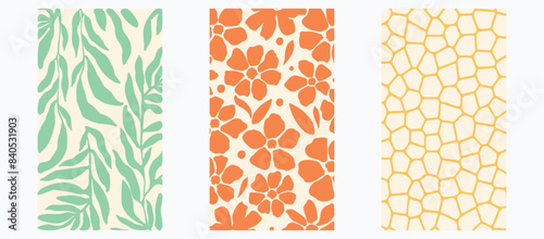 Abstract shapes and botanical elements boho wall decor. Minimalist and natural wall art. Modern art print collection vector illustration. Organic doodle shapes in trendy retro style.