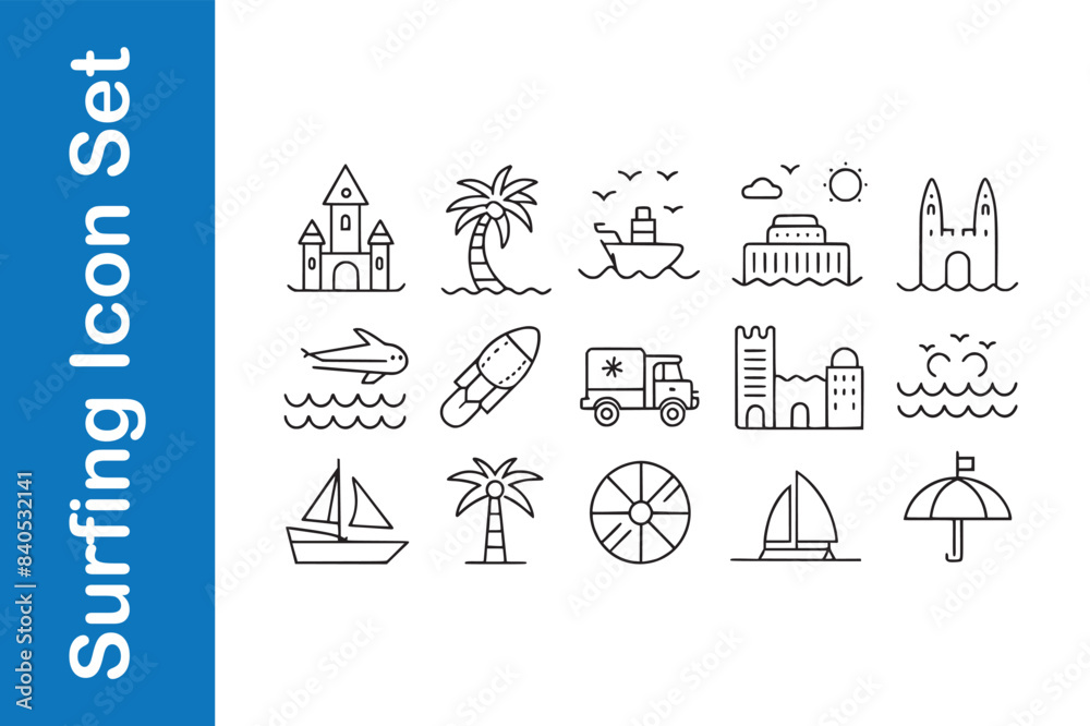 Surfing Icon Set with editable vector. Surfing Icon Set with editable vector.
