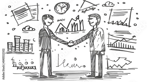 Businessmen Shake Hands in Successful Business Agreement,Surrounded by Charts and Graphs