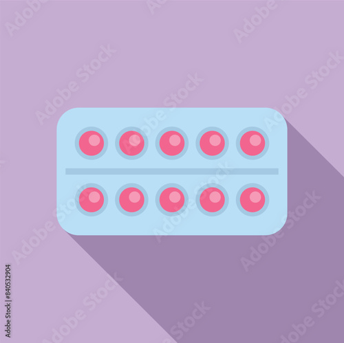 Flat design icon of medications in a blister pack with a purple background
