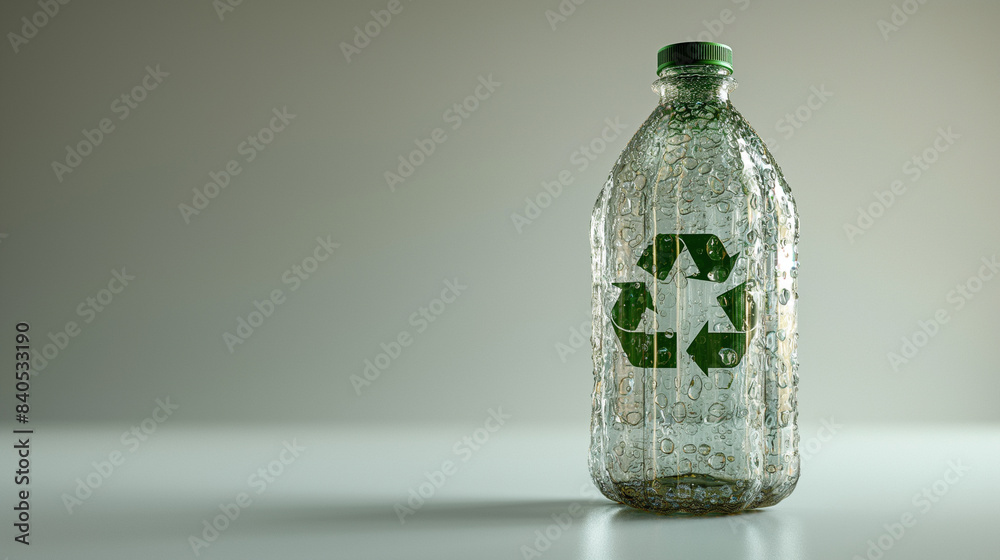 A bottle with a green label that says recycle A bottle with a green label that says recycle