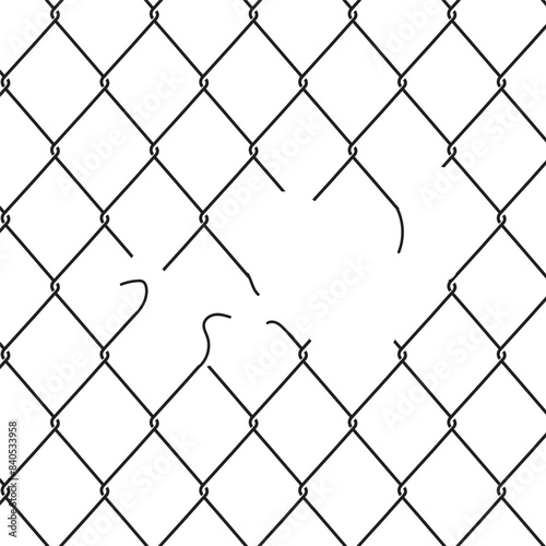 Steel wire chain link fence seamless pattern. Metal lattice with rhombus, Grid fence background. Prison wire mesh seamless texture. Vector illustration eps10.