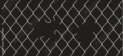 Steel wire chain link fence seamless pattern. Metal lattice with rhombus, Grid fence background. Prison wire mesh seamless texture. Vector illustration eps10.
