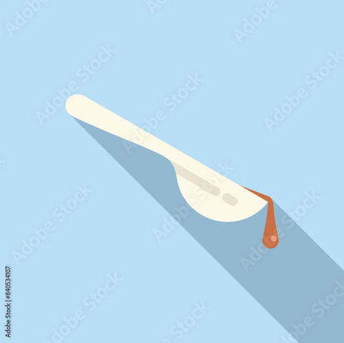 Simplistic graphic of a medical syringe needle with a single blood droplet, on a blue background