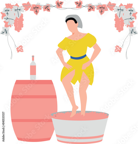 The girl is crushing grapes to make wine.