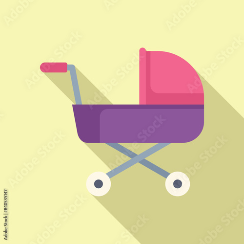 Modern baby stroller flat design icon with minimalist colorful vector illustration for safe and convenient parenting lifestyle