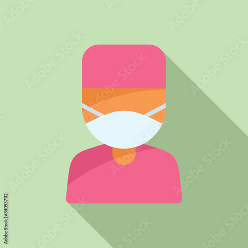 Modern flat design icon featuring an individual in a pink top with a protective face mask