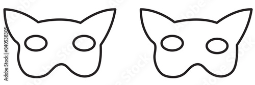 Superhero or thief mask with eye slits vector black icon set. Masquerade costume mask silhouette hidden villain or burgar face. Simple design carnival incognito party masque clip art illustration.