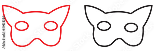 Superhero or thief mask with eye slits vector black icon set. Masquerade costume mask silhouette hidden villain or burgar face. Simple design carnival incognito party masque clip art illustration.