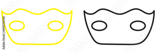 Superhero or thief mask with eye slits vector black icon set. Masquerade costume mask silhouette hidden villain or burgar face. Simple design carnival incognito party masque clip art illustration.