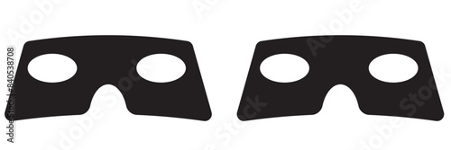 Superhero or thief mask with eye slits vector black icon set. Masquerade costume mask silhouette hidden villain or burgar face. Simple design carnival incognito party masque clip art illustration.