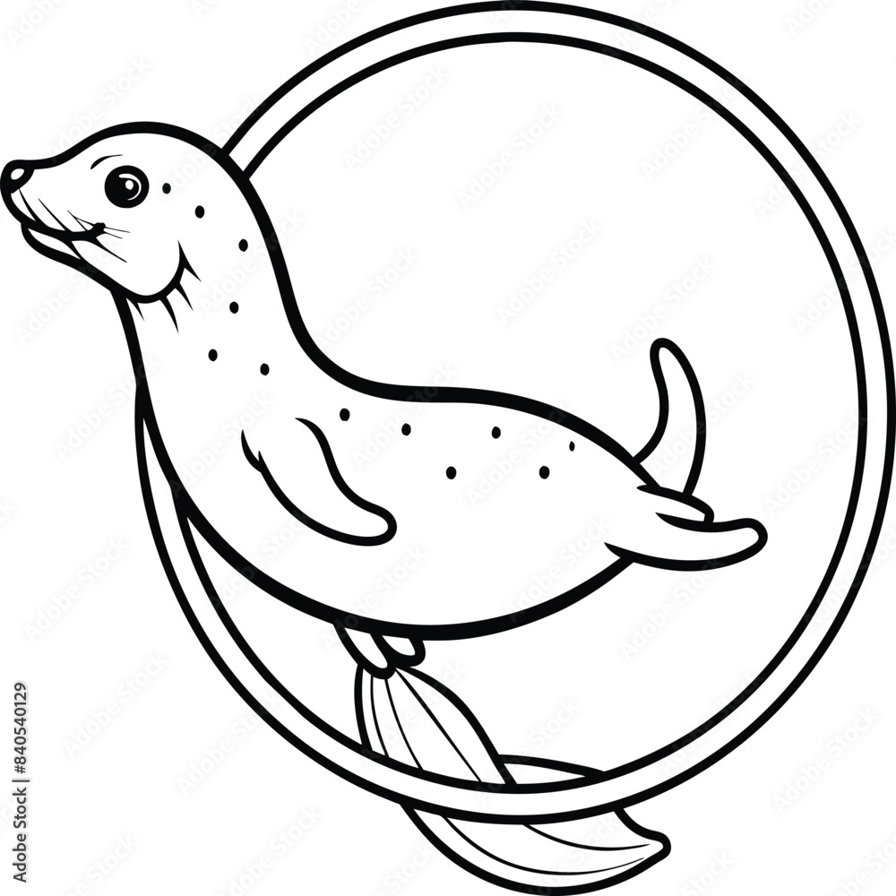 Fototapeta premium Seal animal coloring pages for kids book. Animal outline vector