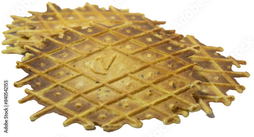 Group of pizzelles on white or transparent background. Spiced biscuits of Italian origin. Crunchy biscuits with aniseed and cinnamon. photo