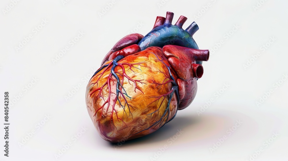 Naklejka premium A rendering of a human heart on white and healthcare treatment for heart disease.