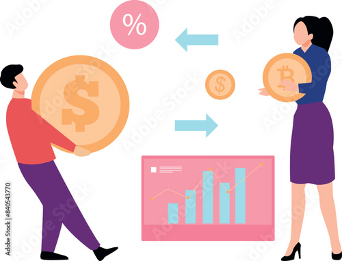 Girl and boy transferring money.