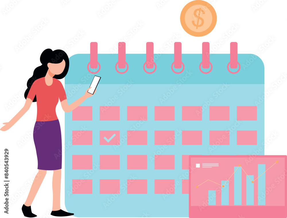 Girl marking a reminder on a calendar. Girl marking a reminder on a calendar.