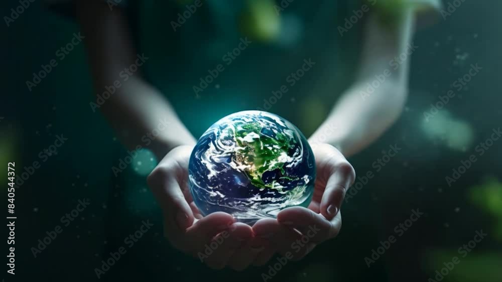 A powerful image of hands gently cradling the Earth, symbolizing the importance of environmental stewardship and global responsibility amidst a backdrop of floating leaves. A powerful image of hands gently cradling the Earth, symbolizing the importance of environmental stewardship and global responsibility amidst a backdrop of floating leaves.