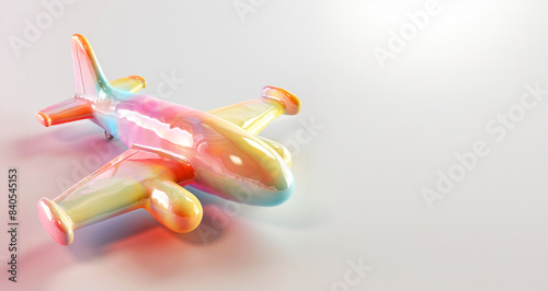 Toy airplane in pastel colors. Banner with copy space photo