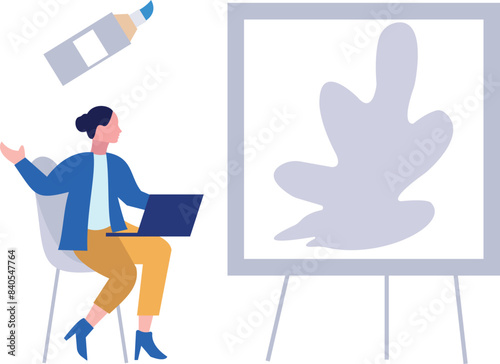 The girl is looking at the painting.