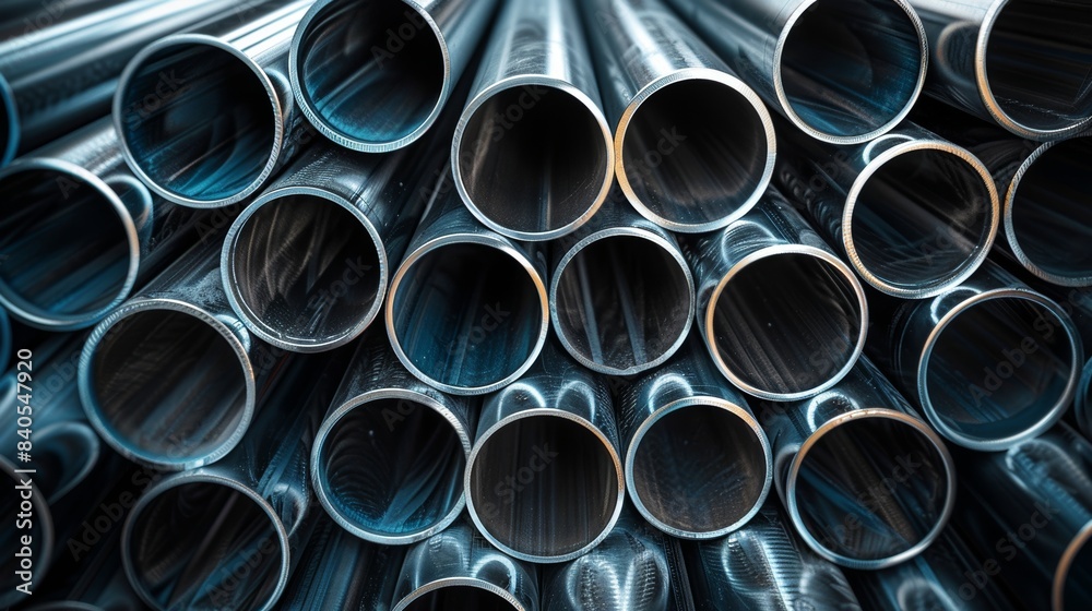 An image of stainless steel pipes stacked, a metallurgical industry backdrop concept An image of stainless steel pipes stacked, a metallurgical industry backdrop concept