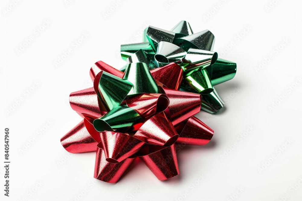Realistic photograph of a complete Christmas bows,solid stark white background, focused lighting Realistic photograph of a complete Christmas bows,solid stark white background, focused lighting