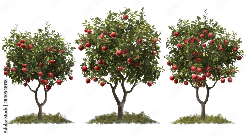 set of apple tree with isolated transparent background set of apple tree with isolated transparent background