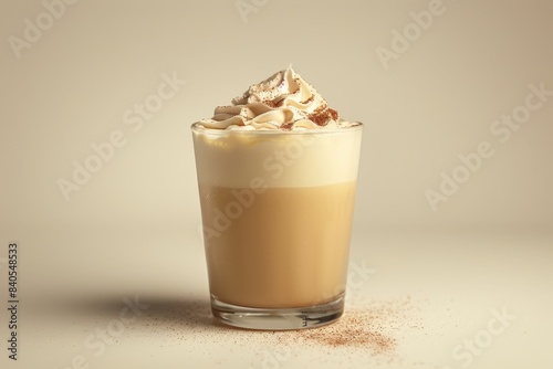 Realistic photograph of a complete Eggnog,solid stark white background, focused lighting © stardadw007