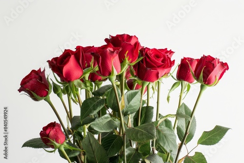 Realistic photograph of a complete Roses solid stark white background  focused lighting