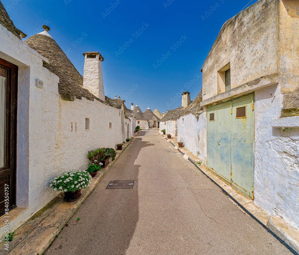 street in the old town, Alberobello, Apulia, Italy, Europe, March 2024 street in the old town, Alberobello, Apulia, Italy, Europe, March 2024