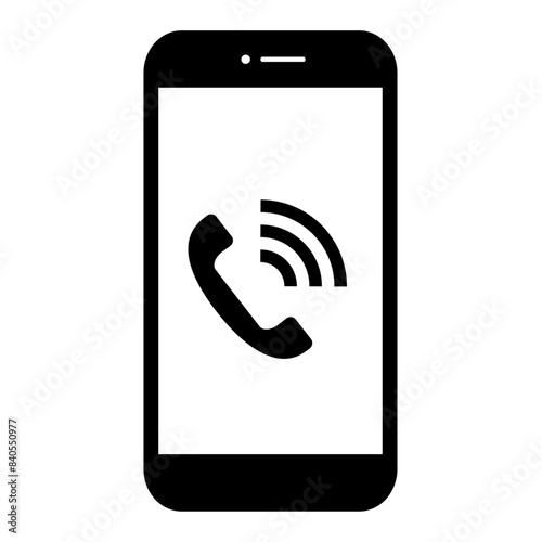 スマートフォンで通話するイラスト素材。お問合せアイコン。