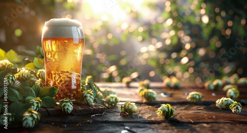 A Refreshing Glass of Beer With Hops on a Sunny Day