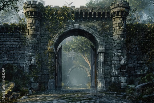 Entrance to the kingdom, or gated city. Medieval gate or checkpoint photo
