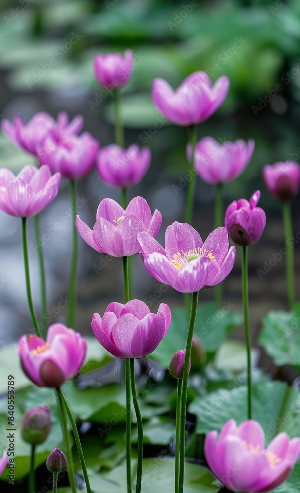 A Bouquet of Pink Anemone Flowers Blooming in a Garden A Bouquet of Pink Anemone Flowers Blooming in a Garden