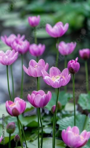 A Bouquet of Pink Anemone Flowers Blooming in a Garden