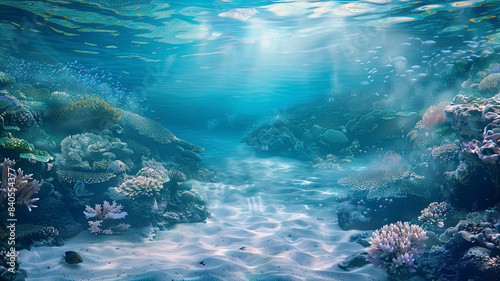 coral blue water in the ocean  oceanic view  underwater life scene  coral blue background