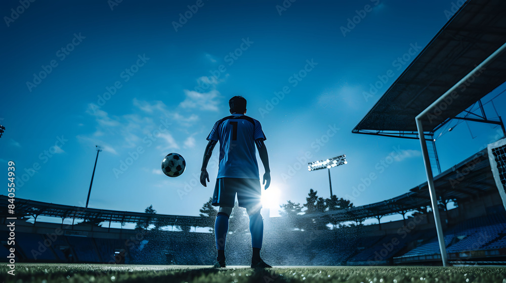 Silhouette of a football player with a goal net in the background for web design banner. Silhouette of a football player with a goal net in the background for web design banner.