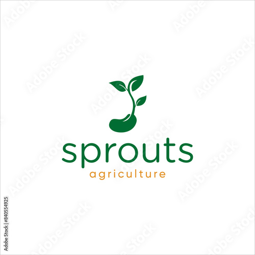 green sprout seed agriculture logo. bean germinating leaf organic farm vector template