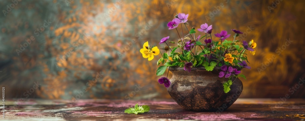 Obraz premium The Healing Herbs and Essential Oil in a Bottle with Mortar - Homeopathy and Alternative Medicine