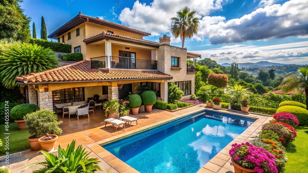 Fototapeta premium Modern villa with pool and garden ai generated 