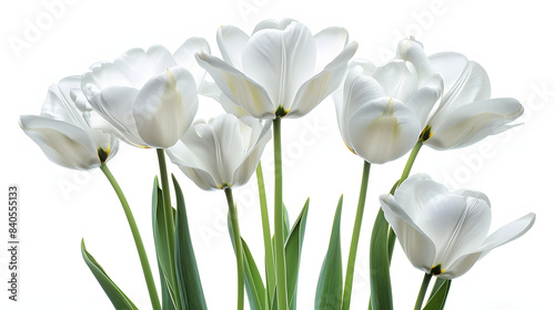 closeup of flowers of tulipa 'white triumph' in a garden in spring isolated on white background, pop-art, png photo