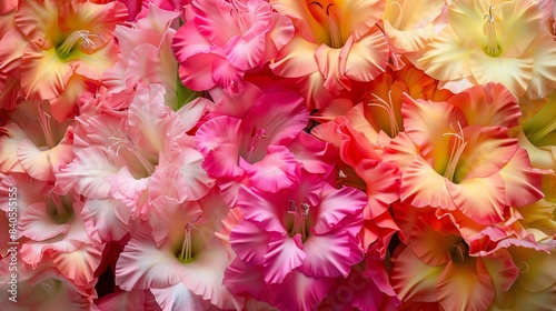 bouquet arranged of gladiolus flowers, vibrant color for text and greeting card background © Monde