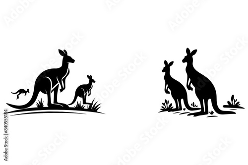  kangaroo face silhouette that highlights the characteristic features of this marsupial. Pay particular attention to the texture and contour of the kangaroo's fur, ears, and eyes. The silhouette shoul