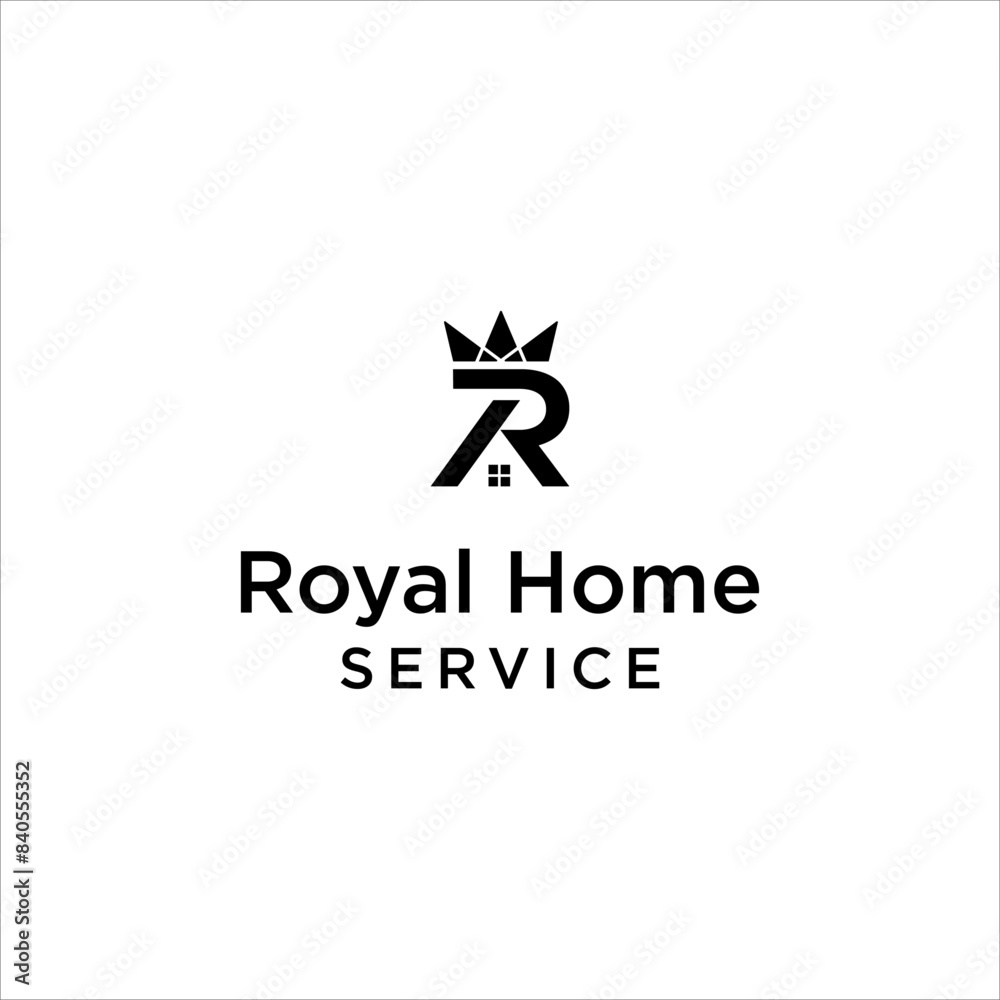 Royal home logo. initial R crown house logo vector. roofing company logotype Royal home logo. initial R crown house logo vector. roofing company logotype