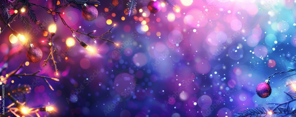 Fototapeta premium Colorful Bokeh and Retro String Lights in Festive Background