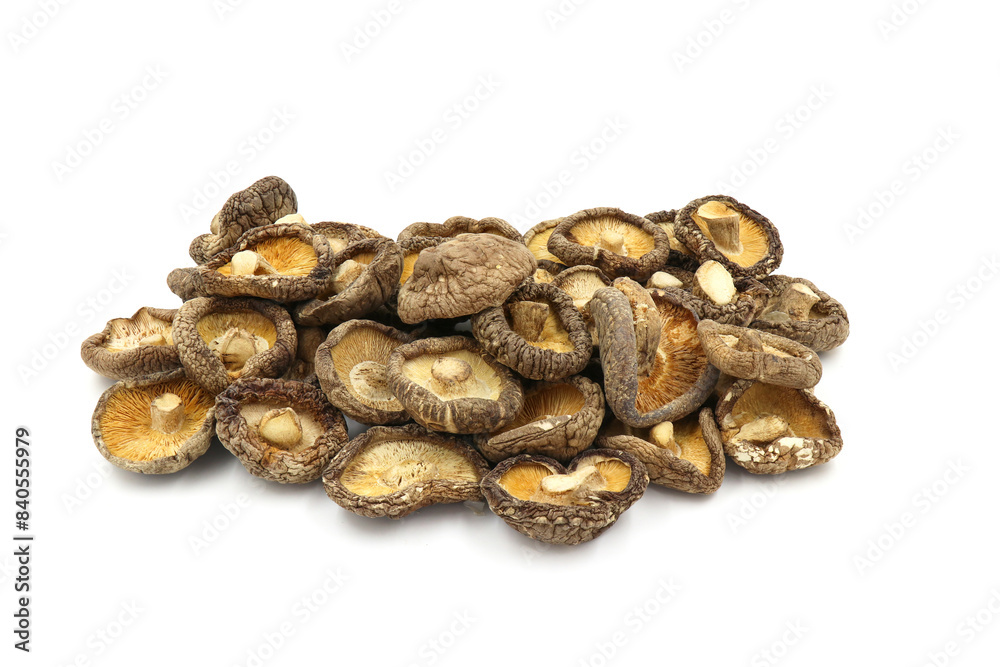 dried shiitake mushrooms isolated on white background
