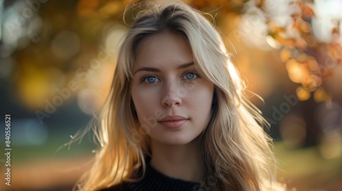 portrait of a beautiful blonde woman in a daytime park with blurred background in high resolution and high quality. portrait concept © Marco