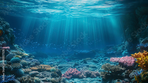 coral blue water in the ocean  oceanic view  underwater life scene  coral blue background